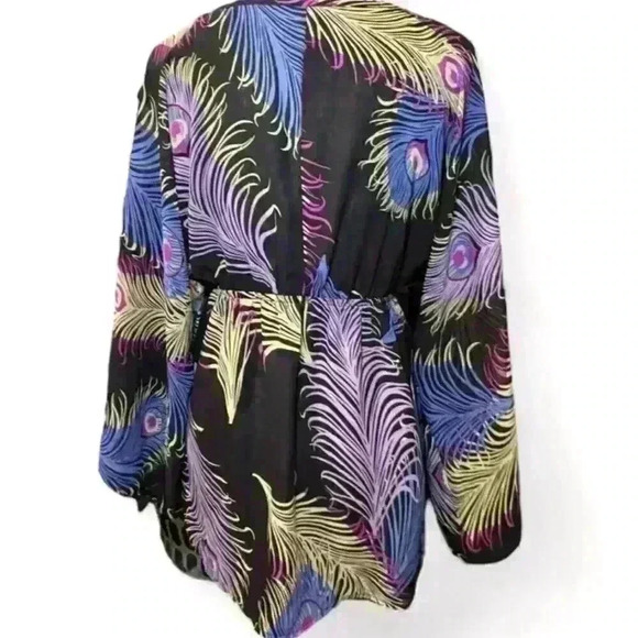 Boston Proper Peacock Feather Print Boho Blouse Small - Picture 3 of 4